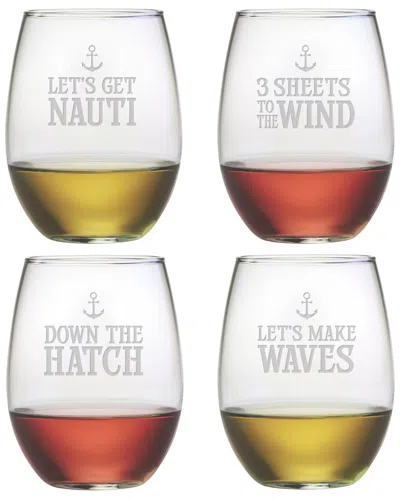 Susquehanna Glass Set Of 4 Down The Hatch Stemless Wine Glasses