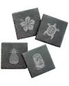 Susquehanna Glass Set Of 4 Hawaiian Icons Assortment Slate Coasters