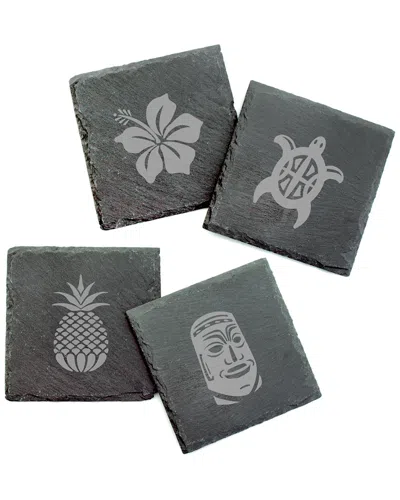 Susquehanna Glass Set Of 4 Hawaiian Icons Assortment Slate Coasters