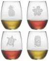 Susquehanna Glass Set Of 4 Hawaiian Icons Assortment Stemless Wine Glasses