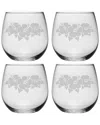 Susquehanna Glass Set Of 4 Hibiscus Stemless Wine Glasses