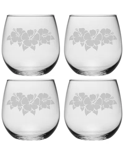 Susquehanna Glass Set Of 4 Hibiscus Stemless Wine Glasses