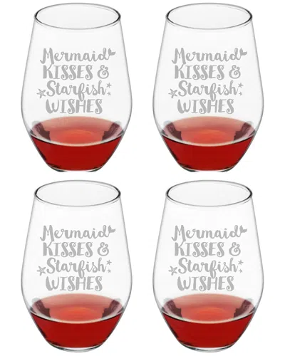 Susquehanna Glass Set Of 4 Mermaid Kisses Stemless Wine Glasses