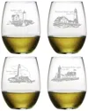 Susquehanna Glass Set Of 4 New England Lighthouse Collection Stemless Wine Glasses