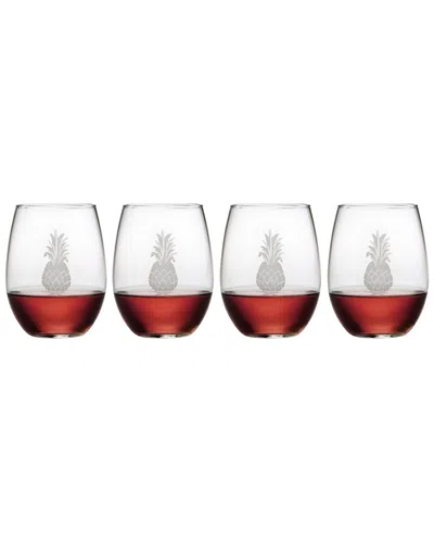 Susquehanna Glass Set Of 4 Pineapple Handcut Stemless Wine Glasses