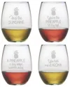 Susquehanna Glass Set Of 4 Pineapple Talk Assortment Stemless Wine Glasses