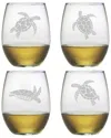 Susquehanna Glass Set Of 4 Sea Turtles Assortment Stemless Wine Glasses