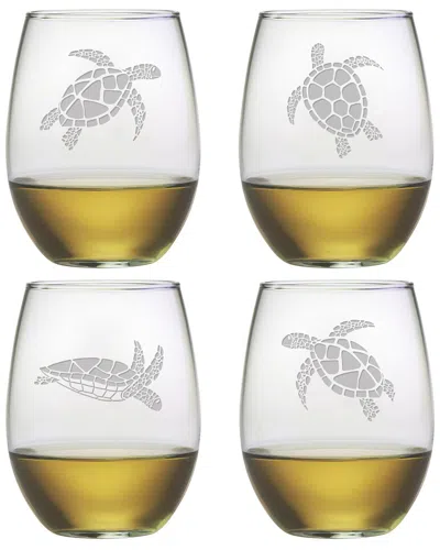 Susquehanna Glass Set Of 4 Sea Turtles Assortment Stemless Wine Glasses