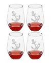 Susquehanna Glass Set Of 4 Vintage Anchor Stemless Wine Glasses