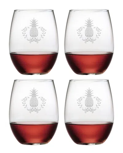 Susquehanna Glass Set Of Four 21oz Pineapple Wreath Stemless Glasses