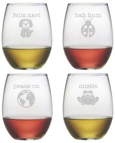 Susquehanna Glass Set Of Four 21oz Punny Christmas Stemless Glasses