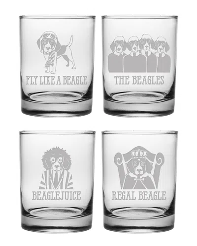 Susquehanna Glass Set Of Four Beagle Assortment Rocks 14oz Glasses