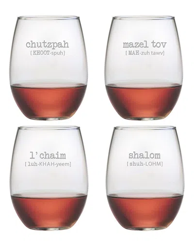 Susquehanna Glass Set Of Four Jewish Words 21oz Stemless Wine Glasses