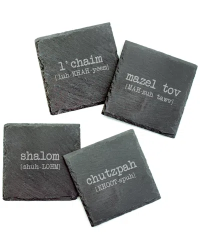 Susquehanna Glass Set Of Four Jewish Words Vol.2 Assortment Slate Coasters