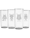 Susquehanna Glass Set Of Four Not-so-scary-monsters Assortment Slim Hiball Glasses