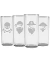 Susquehanna Glass Set Of Four Pirate Faces Slim Hiball Glasses