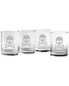 Susquehanna Glass Set Of Four Skull & Crossbones Rocks Glasses