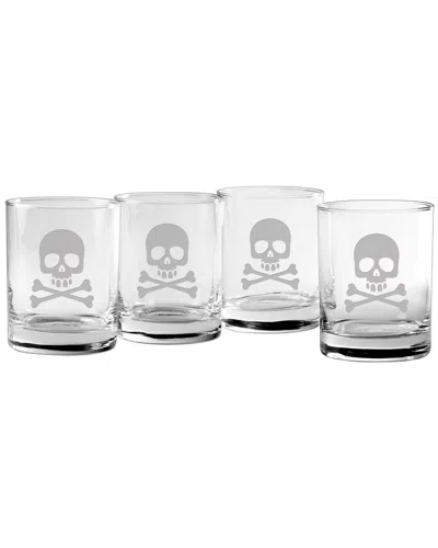 Susquehanna Glass Set Of Four Skull & Crossbones Rocks Glasses