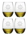 Susquehanna Glass Set Of Four Wheel & Anchor 21oz Stemless Wine Glasses