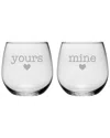Susquehanna Glass Set Of Two 16.75oz Yours & Mine Stemless Wine Glasses