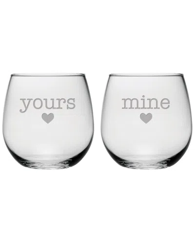Susquehanna Glass Set Of Two 16.75oz Yours & Mine Stemless Wine Glasses
