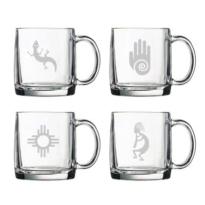 Susquehanna Glass Southwestern 4 Piece Coffee Mug Set In Clear