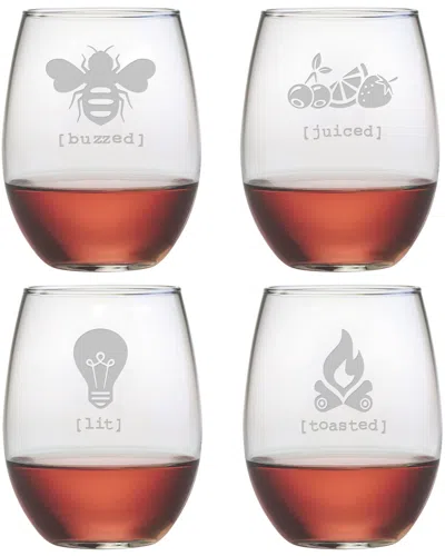 Susquehanna Glass Tipsy Assorted Set Of 4 Stemless Wine Glasses