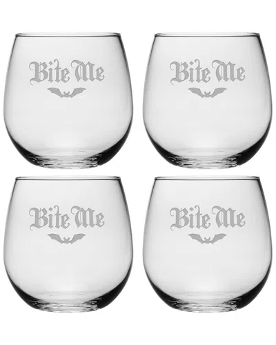 Susquehanna Set Of 4 Bite Me Stemless Wine Glasses
