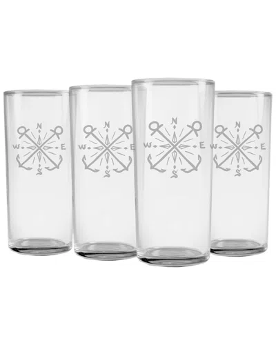 Susquehanna Set Of 4 Crossed Anchors Slim Hiball Glasses