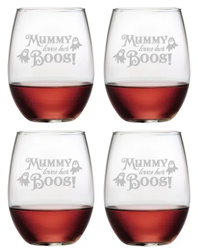 Susquehanna Set Of 4 Mummy Loves Her Boos Stemless Wine Glasses