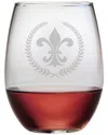Susquehanna Set Of Four 21oz Crested Fleur De Lis Stemless Wine
