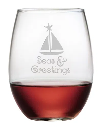 Susquehanna Set Of Four Seas & Greetings 21oz Stemless Glasses