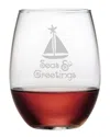 Susquehanna Set Of Four Seas & Greetings 21oz Stemless Glasses