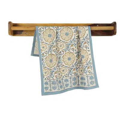 Sustainable Threads Cotton Kitchen Towel | Hand Block Printed | Bloom - Set Of 2 In Blue