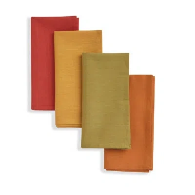 Sustainable Threads Harvest 100% Cotton Handwoven Napkins 16" X 16" In Orange;yellow;red;green