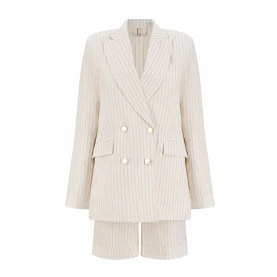 Sustainably U Women's Brown / White / Black Kaia Linen Blazer In Brown/white/black