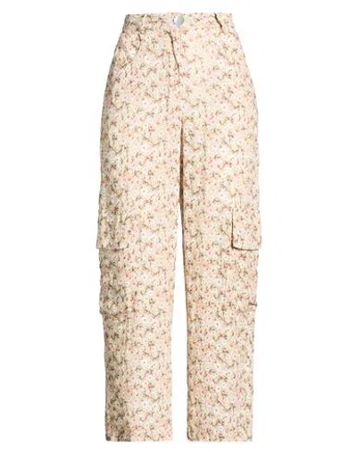 Susy-mix Woman Pants Beige Size M Linen In Animal Print