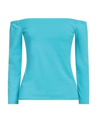 Susy-mix Woman Top Turquoise Size Onesize Cotton, Elastane In Blue