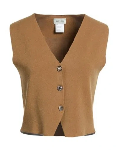 Susy-mix Woman Cardigan Camel Size Onesize Polyamide, Viscose In Brown