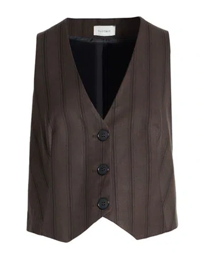 Susy-mix Woman Tailored Vest Chocolate Brown Size S Tencel, Polyester