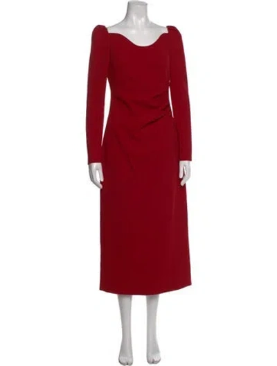 Pre-owned Suzannah Square Neckline Midi Length Dress In Red
