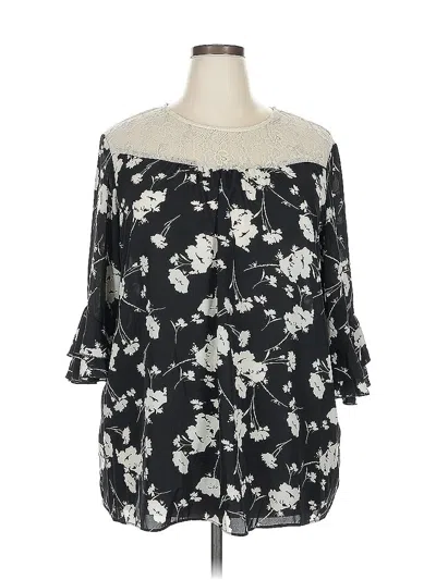 Pre-owned Suzanne Betro 3/4 Sleeve Blouse In Black