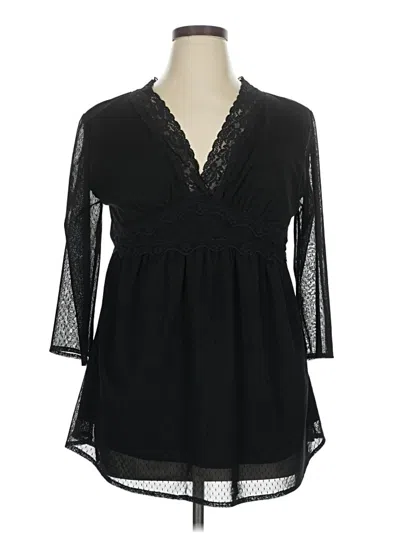 Pre-owned Suzanne Betro 3/4 Sleeve Blouse In Black