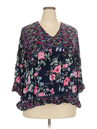 Pre-owned Suzanne Betro 3/4 Sleeve Blouse In Black