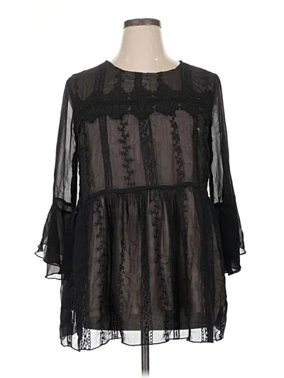 Pre-owned Suzanne Betro 3/4 Sleeve Blouse In Black