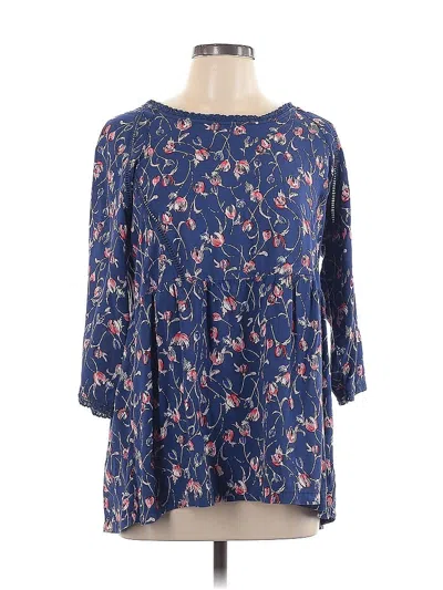 Pre-owned Suzanne Betro 3/4 Sleeve Blouse In Blue
