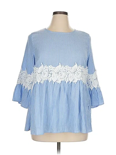 Pre-owned Suzanne Betro 3/4 Sleeve Blouse In Blue