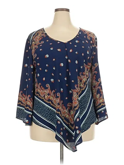 Pre-owned Suzanne Betro 3/4 Sleeve Blouse In Blue