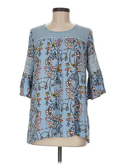 Pre-owned Suzanne Betro 3/4 Sleeve Blouse In Blue