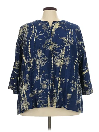 Pre-owned Suzanne Betro 3/4 Sleeve Blouse In Blue